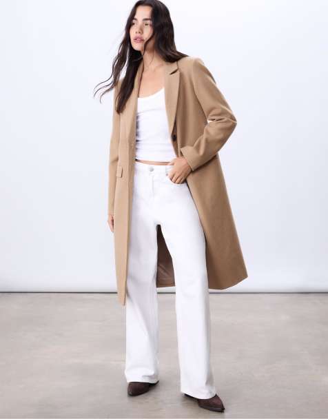 Stradivarius Long straight coat in camel - view 1