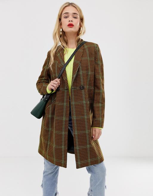 Checked store longline coat