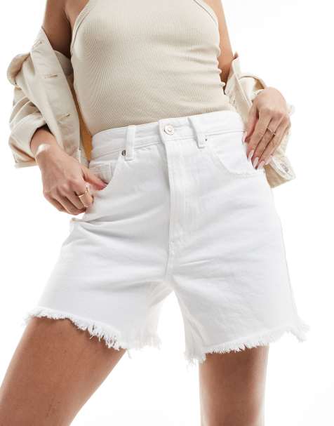 Stradivarius longline denim shorts in white - view 1