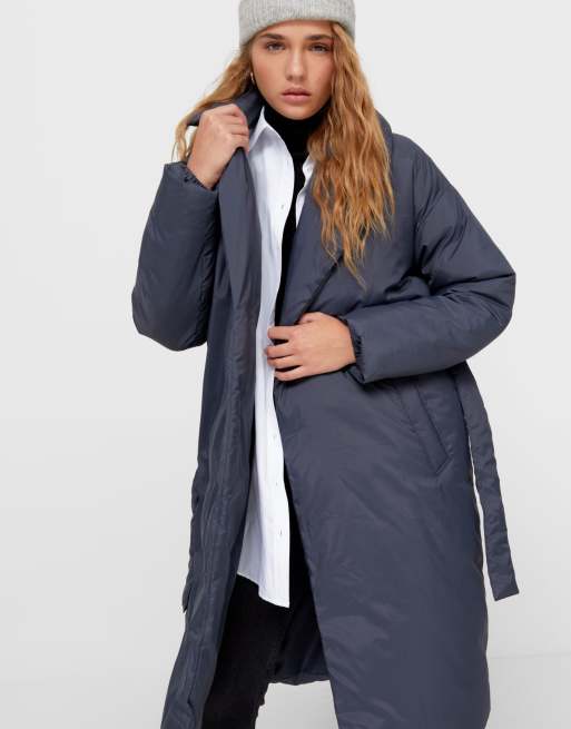 Grey puffer coat sales with belt