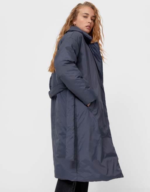 Longline padded cheap coat with belt