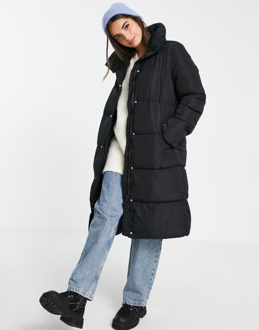 Stradivarius longline padded puffer coat in black