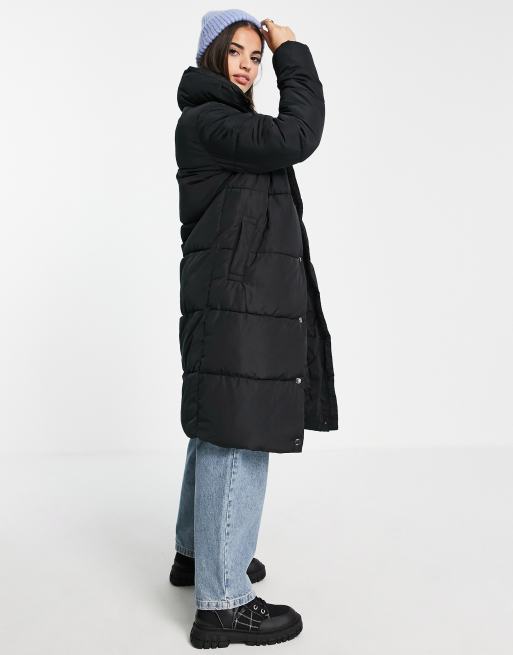 Black longline cheap padded puffer jacket