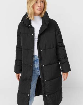 black longline padded puffer coat