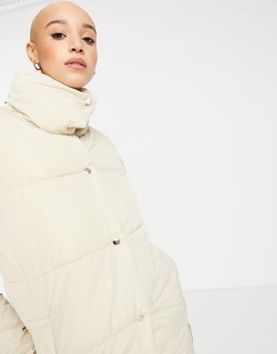 ecru longline padded puffer jacket