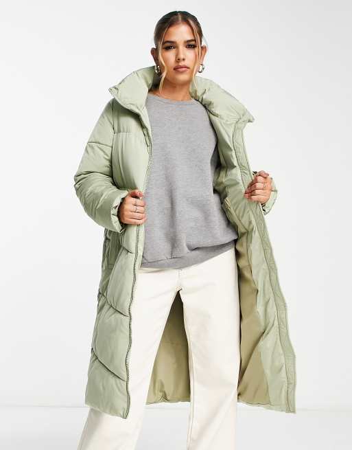 Stradivarius longline puffer coat in sage