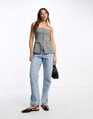 Stradivarius longline tailored bandeau top in gray