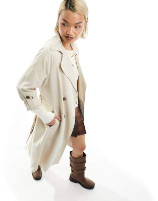 Stradivarius longline trench coat in light stone - view 1