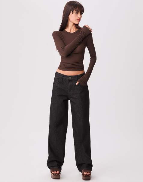 Stradivarius Loose baggy jeans in black denim washed effect - view 1