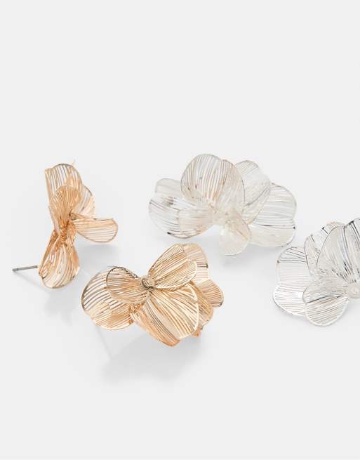 Stradivarius lot de 2 boucles d'oreilles éventail texturées dorées, 4 de 4