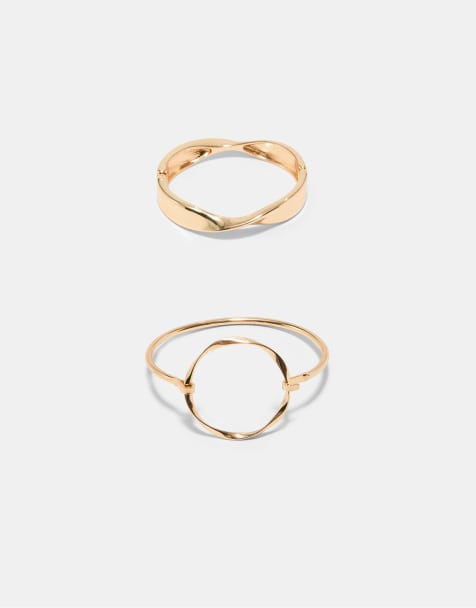 Stradivarius lot de 2 bracelets rigides ondulés dorés - view 1