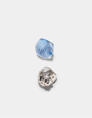 Stradivarius - Lot de 2 bagues irisées façon coquillage - Gris