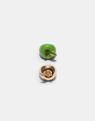 Stradivarius - Lot de 2 bagues pomme - Aigue-marine-Vert