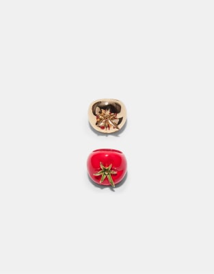 Stradivarius - Lot de 2 bagues tomates - Rouge