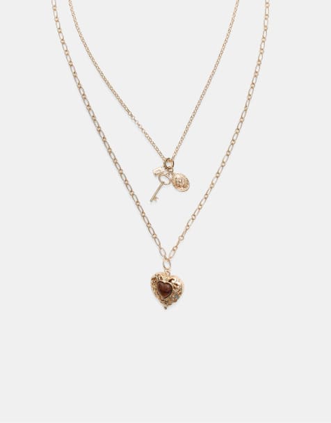 Stradivarius - Lot de 2 colliers avec pendentif cœur - Doré - view 1