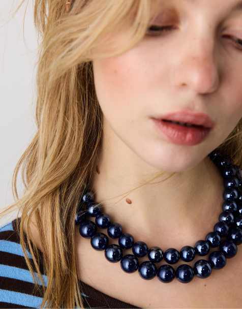 Stradivarius - Lot de 2 colliers de perles- Bleu électrique - view 1