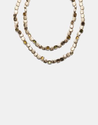 Stradivarius - Lot de 2 colliers ornés de perles métalliques - Doré-Jaune