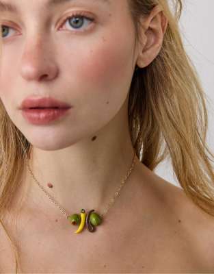 Stradivarius - Lot de 2 colliers pendentif olive - Doré-Jaune