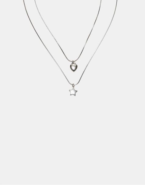 Stradivarius - Lot de 2 colliers résistants à l'eau avec pendentifs étoile et cœur - Gris - view 1