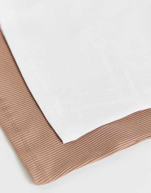 Stradivarius - Lot de 2 débardeurs asymétriques - Taupe et blanc , 3 de 4