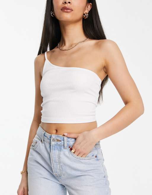Stradivarius - Lot de 2 débardeurs asymétriques - Taupe et blanc , 4 de 4