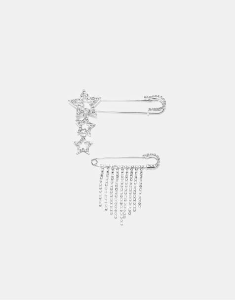 Stradivarius - Lot de 2 épingles à strass en cascade - Gris - view 1
