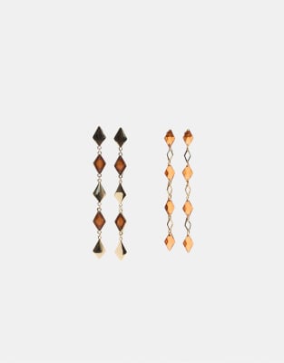 Lot de 2 paires de boucles d'oreilles pendantes  strass - Moutarde - Stradivarius - Modalova