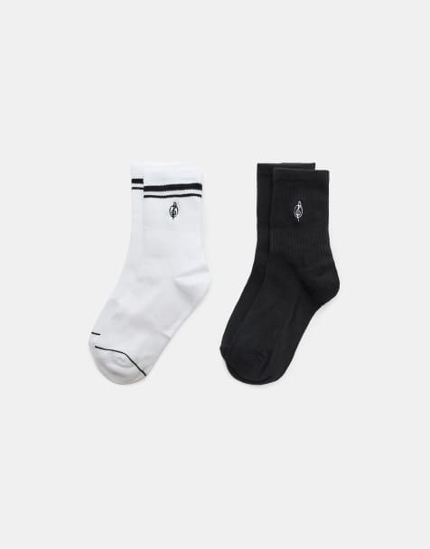 Stradivarius - Lot de 2 paires de chaussettes à rayures et broderie - Noir - view 1