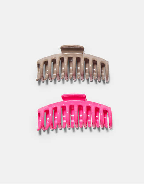 Stradivarius - Lot de 2 pinces à cheveux oversize douces au toucher - Rose fluo - view 1