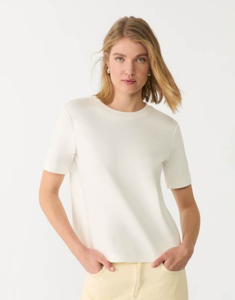 Stradivarius - Lot de 2 t-shirts basiques coupe classique en tissu épais - Écru - view 1