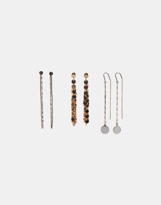 Stradivarius - Lot de 3 paires de boucles d'oreilles pendantes - Doré-Jaune