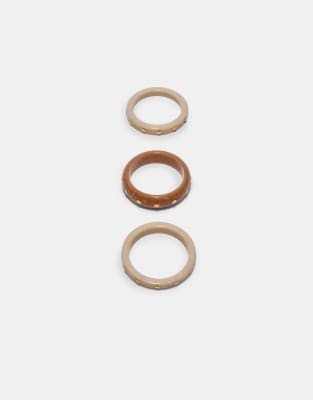 Stradivarius - Lot de 3 bracelets rigides cloutés - Marron-Brown