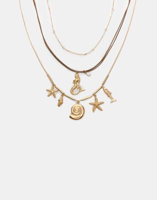 Stradivarius - Lot de 3 colliers avec breloques sirène - Doré-Jaune