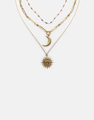Lot de 3 colliers avec lune et soleil - Dor - Stradivarius - Modalova