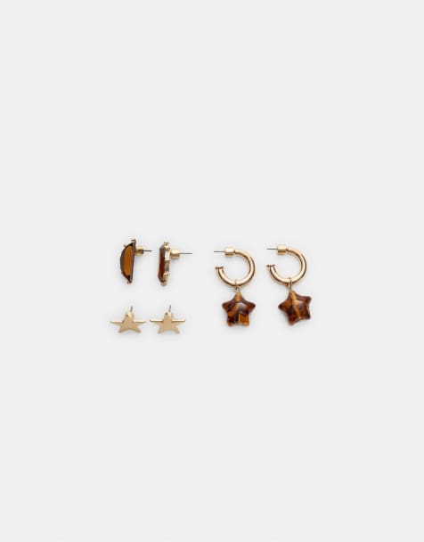 Stradivarius - Lot de 3 paires de boucles d'oreilles étoiles - Doré - view 1