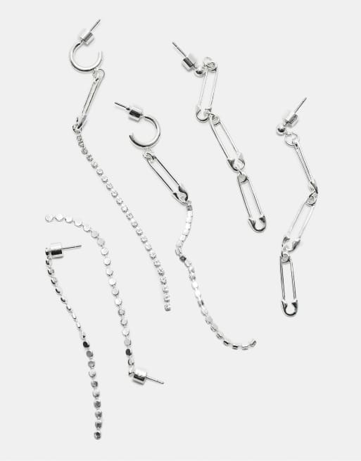 Stradivarius - Lot de 3 paires de pendants d'oreilles à strass - Gris, 3 de 3