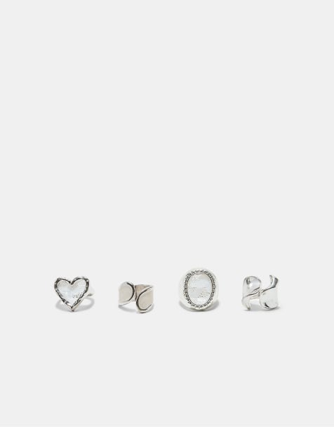Stradivarius lot de 4 bagues cœur et dentelle gris - view 1