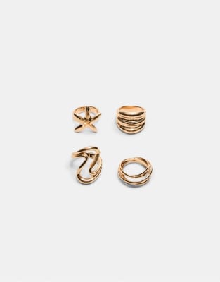 Lot de 4 bagues avec toile - Dor - Stradivarius - Modalova
