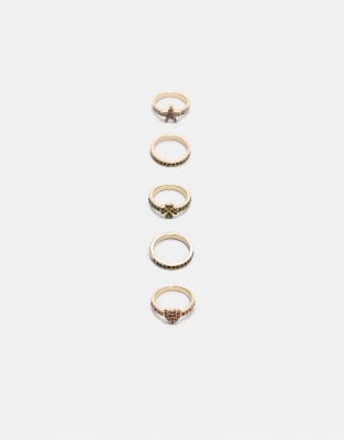 Lot de 5 bagues  strass - Dor - Stradivarius - Modalova