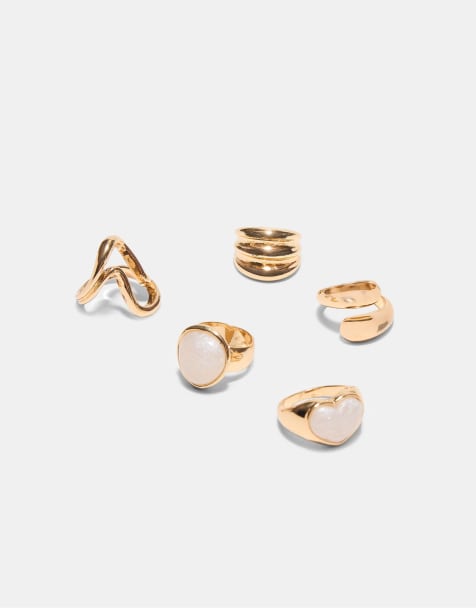 Stradivarius - Lot de 5 bagues avec cœur - Doré - view 1