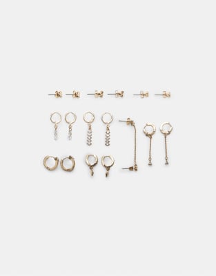 Lot de 9 paires de boucles d'oreilles  strass et motif cerise - Dor - Stradivarius - Modalova
