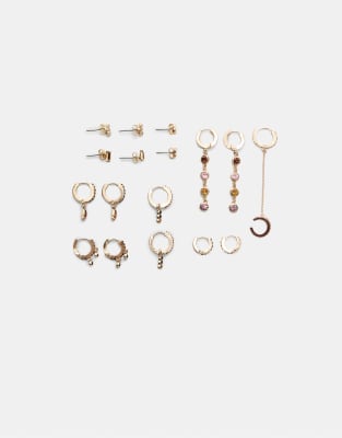 Lot de 9 paires de boucles d'oreilles  strass multicolores - Dor - Stradivarius - Modalova