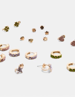 Lot de 9 paires de boucles d'oreilles brillantes - Dor - Stradivarius - Modalova