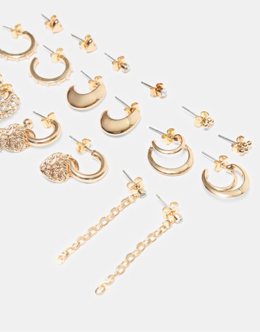 Stradivarius - Lot de 9 paires de boucles d'oreilles en émail - Doré, 2 de 3