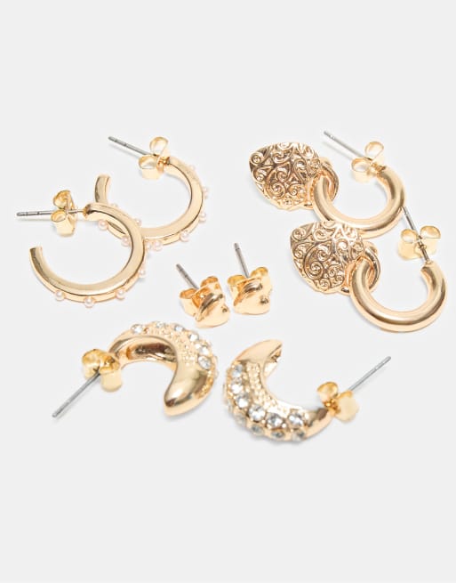 Stradivarius - Lot de 9 paires de boucles d'oreilles en émail - Doré, 3 de 3