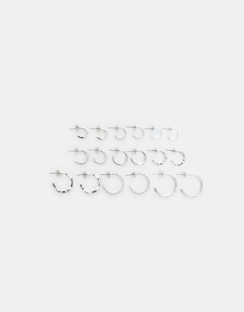 Stradivarius - Lot de 9 paires de créoles - Gris - view 1