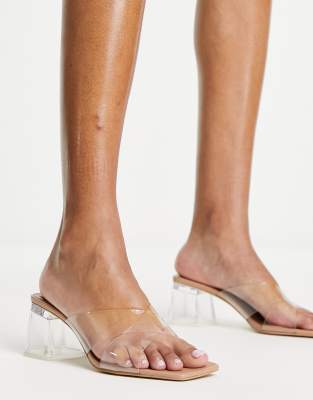 low block heeled sandal in clear-Silver