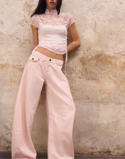 Stradivarius Low-rise barrel jeans in pastel pink - view 1