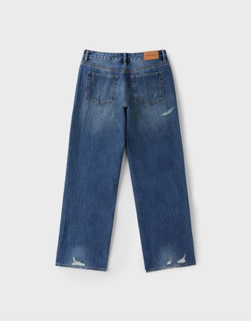 Stradivarius Low-rise ripped straight-leg jeans in medium denim wash, 7 of 7