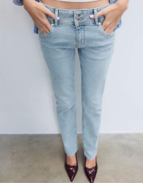 Stradivarius Low-rise slim fit jeans in medium light blue denim - view 1